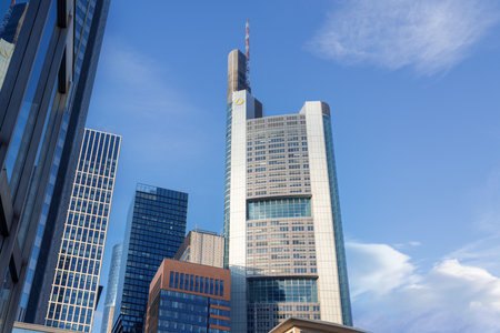 Frankfurt, Germany - Jan 23, 2020: Commerzbank Tower in Frankfurt banking district - Frankfurt, Germanyのeditorial素材