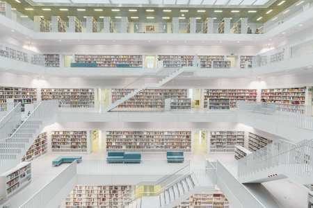 Stuttgart, Germany - Dec 18, 2019: Stuttgart Public Library Interior (Stadtbibliothek Stuttgart) -...