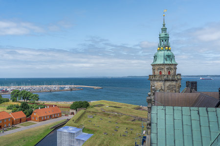 Aerial view of Kronborg Castle and Oresund Strait - Helsingor, Denmarkのeditorial素材