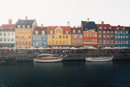 Copenhagen, Denmark - Jun 24, 2019: Nyhavn port and waterfront with famous bars and restaurants - Copenhagen, Denmarkのeditorial素材