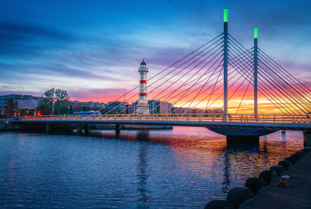 Malmo Old Lighthouse and University Bridge at sunset - Malmo, Swedenのeditorial素材