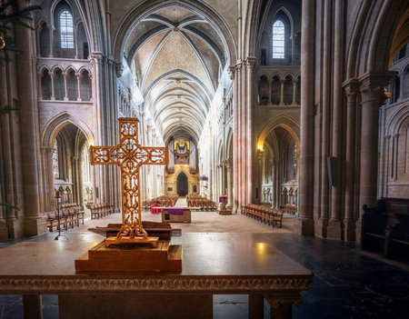 Lausanne, Switzerland - Dec 04, 2019: Interior of Lausanne Cathedralのeditorial素材
