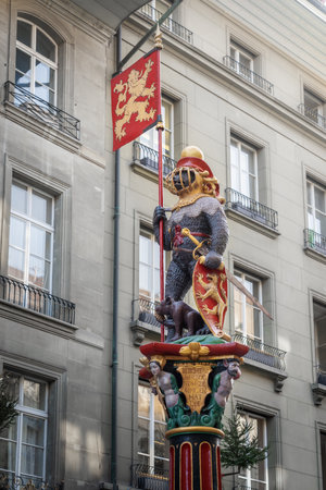 ZÃ¤hringen Fountain (ZÃ¤hringerbrunnen) - one of the medieval fountains of Bern Old Town - Bern, Switzerlandのeditorial素材