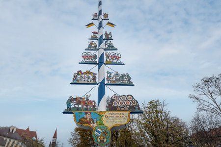 Munich, Germany - Nov 03, 2019: Maypole at Viktualienmarkt - Munich, Bavaria, Germanyのeditorial素材