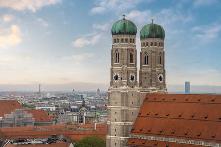 Frauenkirche church and aerial view of Munich - Munich, Bavaria, Germanyの写真素材