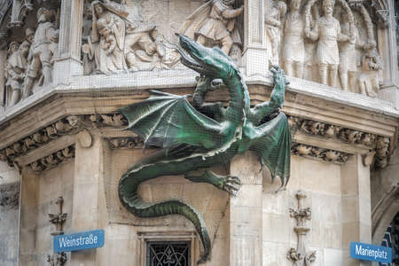 Wurmeck at New Town Hall (Neues Rathaus) Dragon Sculpture associated with a medieval plague legend - Munich, Bavaria, Germanyの写真素材