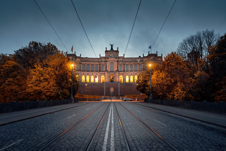 Maximilianeum - seat of the Bavarian State Parliament - at night - Munich, Bavaria, Germanyの写真素材