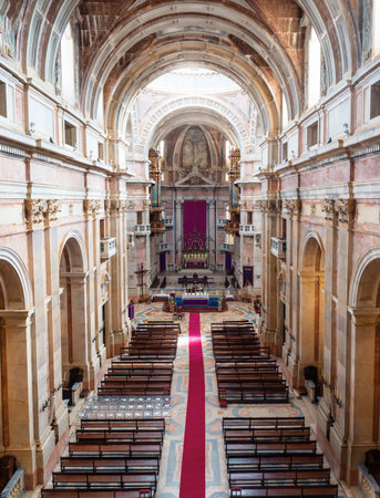 Mafra, Portugal - Feb 29, 2020: High Angle view Basilica Nave at Palace of Mafra - Mafra, Portugalのeditorial素材