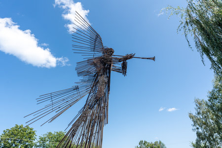 Chernobyl, Ukraine - Aug 06, 2019: Monument to the Third Angel by Anatoly Haidamaka part of the Monument to the Villages - Chernobyl Town, Chernobyl Exclusion Zone, Ukraineのeditorial素材
