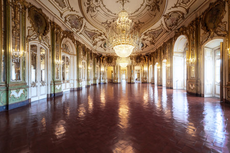 Queluz, Portugal - Feb 26, 2020: Ballroom or Throne Room at Queluz Palace Interior - Queluz, Portugalのeditorial素材