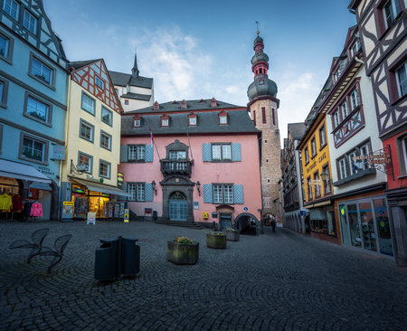 Cochem, Germany - Jan 20, 2020: Cochem Town Hall (Rathaus) at Market Square (Marktplatz) - Cochem, Rhineland-Palatinate, Germanyのeditorial素材