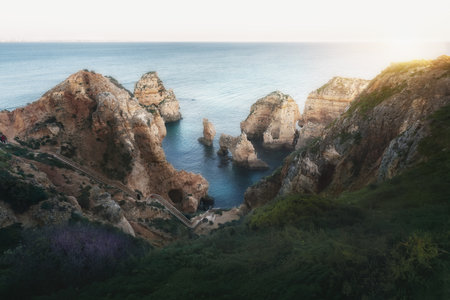 Aerial view of Ponta da Piedade Rock Formations - Lagos, Algarve, Portugalの写真素材