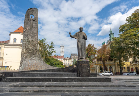 Lviv, Ukraine - Aug 17, 2019: Taras Shevchenko Monument - Lviv, Ukraine