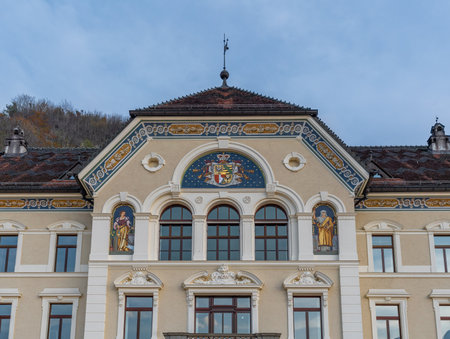 Vaduz, Liechtenstein - Nov 18, 2019: Government House of Liechtenstein (Regierungsgebaude) - government building of the Principality of Liechtenstein - Vaduz, Liechtensteinのeditorial素材