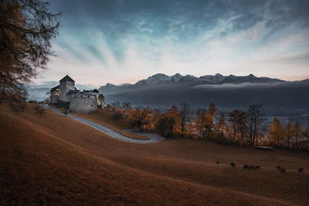 Panoramic view of Vaduz Castle - Vaduz, Liechtensteinの写真素材