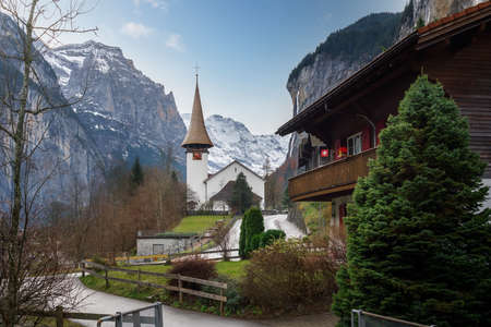 Beautiful view of Lauterbrunnen Church - Lauterbrunnen, Switzerland