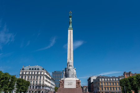 Riga, Latvia - Jul 14, 2019: Freedom Monument - Riga, Latviaのeditorial素材