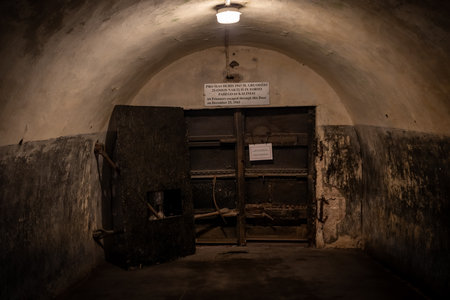 Kaunas, Lithuania - Jul 26, 2019: Corridor and door through where 64 prisoners escaped from the Nazis in 1943 - Kaunas, Lithuaniaのeditorial素材