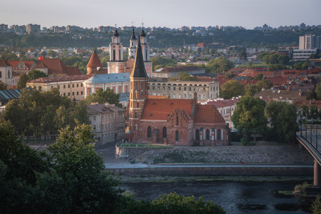 Aerial view of Kaunas and Church of Vytautas the Great - Kaunas, Lithuaniaのeditorial素材