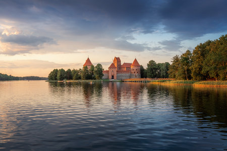 Trakai Island Castle at sunset and Lake Galve - Trakai, Lithuania