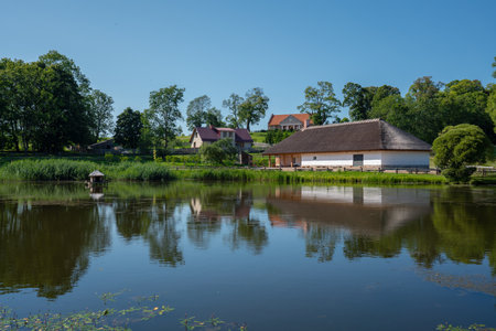 Servants House and Lake at Turaida Museum Reserve - Sigulda, Latviaのeditorial素材
