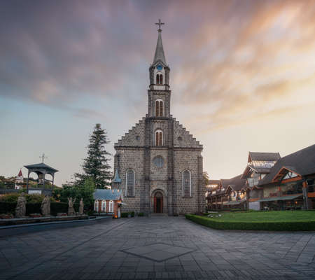 Saint Peter Church (Igreja Matriz Sao Pedro) at sunset - Gramado, Rio Grande do Sul, Brazilの写真素材