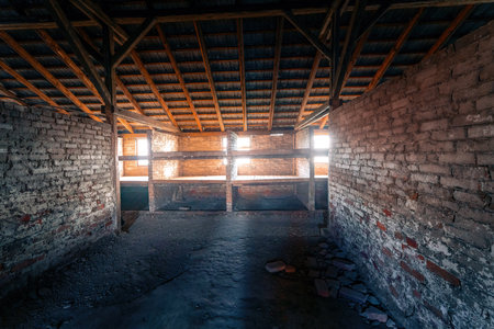Prisoners Barracks interior at Auschwitz II - Birkenau, former German Nazi Concentration and...