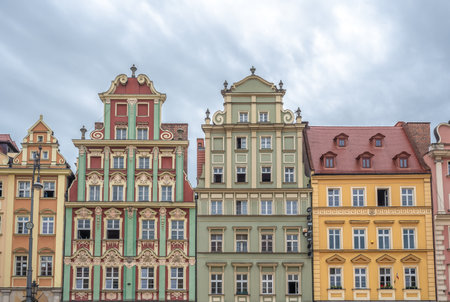 Colorful town houses buildings at Market Square (Rynek Square) - Wroclaw, Polandの写真素材