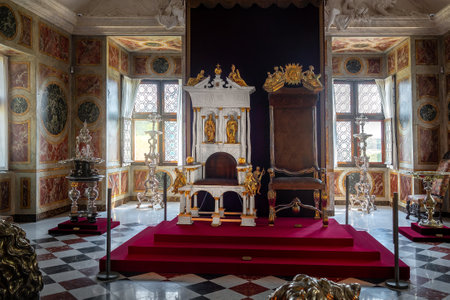 Copenhagen, Denmark - Jun 26, 2019: Knight's Hall and Coronation Chairs at Rosenborg Castle - Copenhagen, Denmarkのeditorial素材