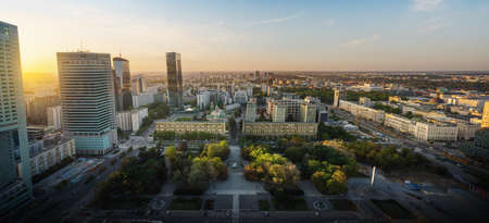 Panoramic aerial view of Warsaw city and Swietokrzyski Park - Warsaw, Polandの写真素材