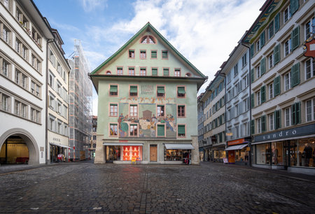 Luzern, Switzerland - Nov 27, 2019: Weinmarkt - Square in Luzern Old Town - Lucerne, Switzerlandのeditorial素材