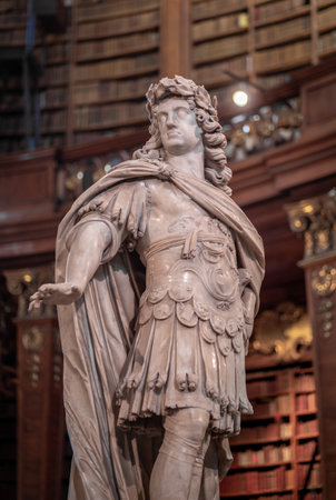 Vienna, Austria - Oct 13, 2019: Emperor Charles VI Statue in the State Hall of Austrian National Library - Vienna, Austriaのeditorial素材