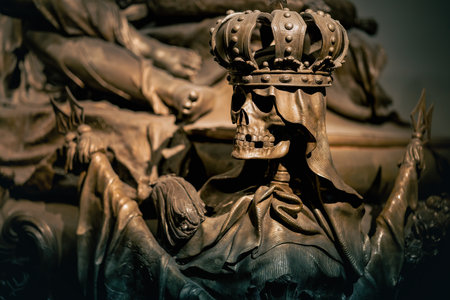 Vienna, Austria - Oct 13, 2019: Skull detail of Emperor Charles VI sarcophagus at the Imperial...