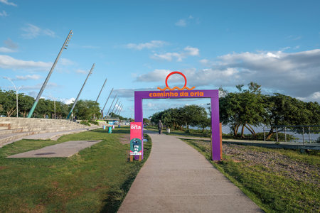 Waterfront Path (Caminho da Orla) at Moacyr Scliar Park - New Guaiba Revitalized Waterfront (Orla do Guaiba) - Porto Alegre, Rio Grande do Sul, Brazilのeditorial素材