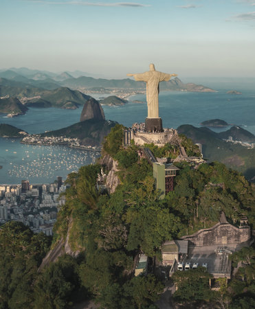 Rio de Janeiro, Brazil - May 3, 2022: Aerial view of Christ the Redeemer Statue and Sugarloaf Mountain - Rio de Janeiro, Brazilのeditorial素材