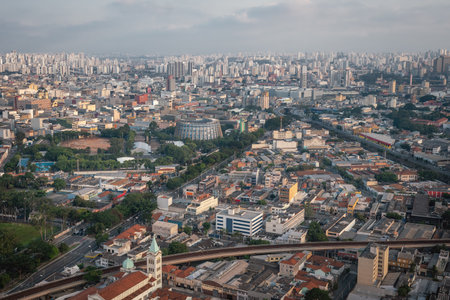 Aerial view of Sao Paulo and Military Police Administrative Center (PanelÃ£o da Policia Militar) - Sao Paulo, Brazilの写真素材