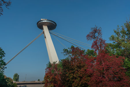 Bratislava, Slovakia - Oct 14, 2019: UFO Tower at SNP Bridge - Bratislava, Slovakiaのeditorial素材