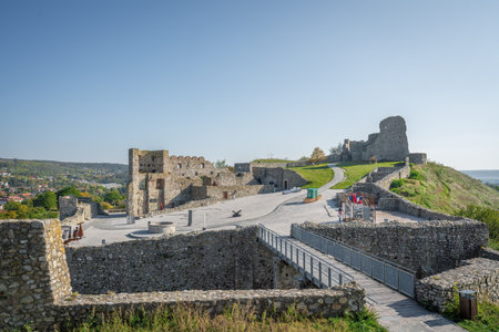 Bratislava, Slovakia - Oct 14, 2019: Devin Castle view with Middle Castle, Courtyard and Garay Palace ruins - Bratislava, Slovakiaのeditorial素材