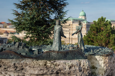 Budapest, Hungary - Oct 20, 2019: Sculpture of Prince Buda and Princess Pest at Gellert Hill - created by Martha Lesenyei in 1982 - Budapest, Hungaryのeditorial素材