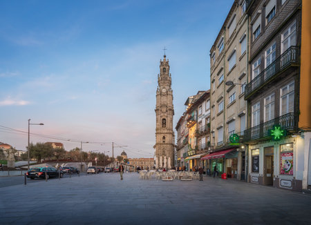 Porto, Portugal - Feb 6, 2020: Clerigos Tower at sunset - Porto, Portugalのeditorial素材