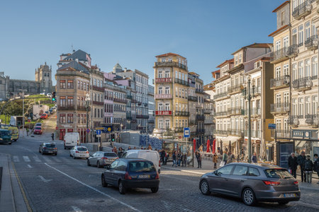 Porto, Portugal - Feb 5, 2020: Almeida Garrett Square Buildings - Porto, Portugalのeditorial素材