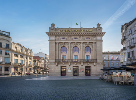 Porto, Portugal - Feb 5, 2020: Sao Joao National Theater at Batalha Square - Porto, Portugalのeditorial素材