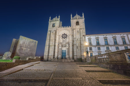 Porto Cathedral (Se do Porto) at night - Porto, Portugalの写真素材