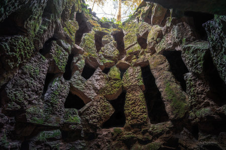 Sintra, Portugal - Feb 21, 2020: Interior of Unfinished Well at Quinta da Regaleira - Sintra, Portugalのeditorial素材