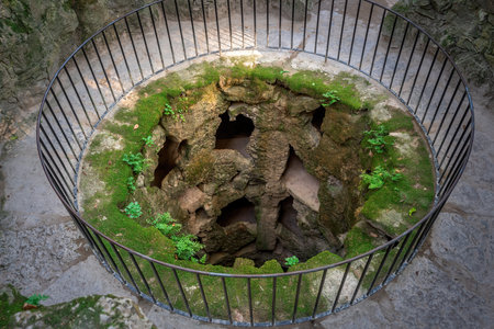 Sintra, Portugal - Feb 21, 2020: Unfinished Well at Quinta da Regaleira - Sintra, Portugalのeditorial素材