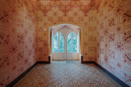 Sintra, Portugal - Feb 21, 2020: Grand Hallway of Countess of Edla at Pena Palace Park - Sintra, Portugalのeditorial素材