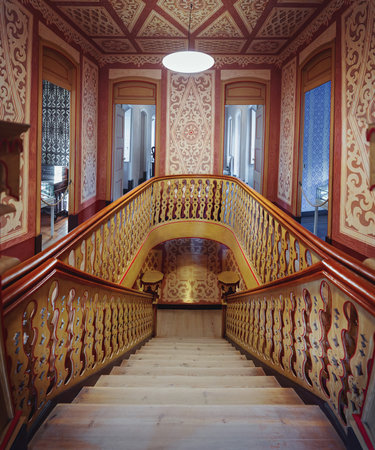 Sintra, Portugal - Feb 21, 2020: Central Staircase of Countess of Edla at Pena Palace Park - Sintra, Portugalのeditorial素材