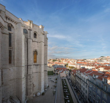 Carmo Convent (Convento do Carmo) and Lisbon aerial view - Lisbon, Portugalの写真素材