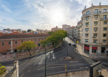 Rua Dom Joao V street and Largo do Rato - Lisbon, Portugalの写真素材