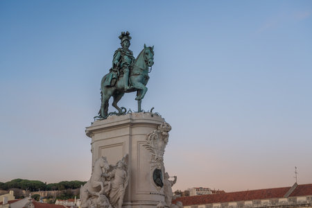 King Dom Jose I Statue at Praca do Comercio Plaza - Lisbon, Portugalの写真素材